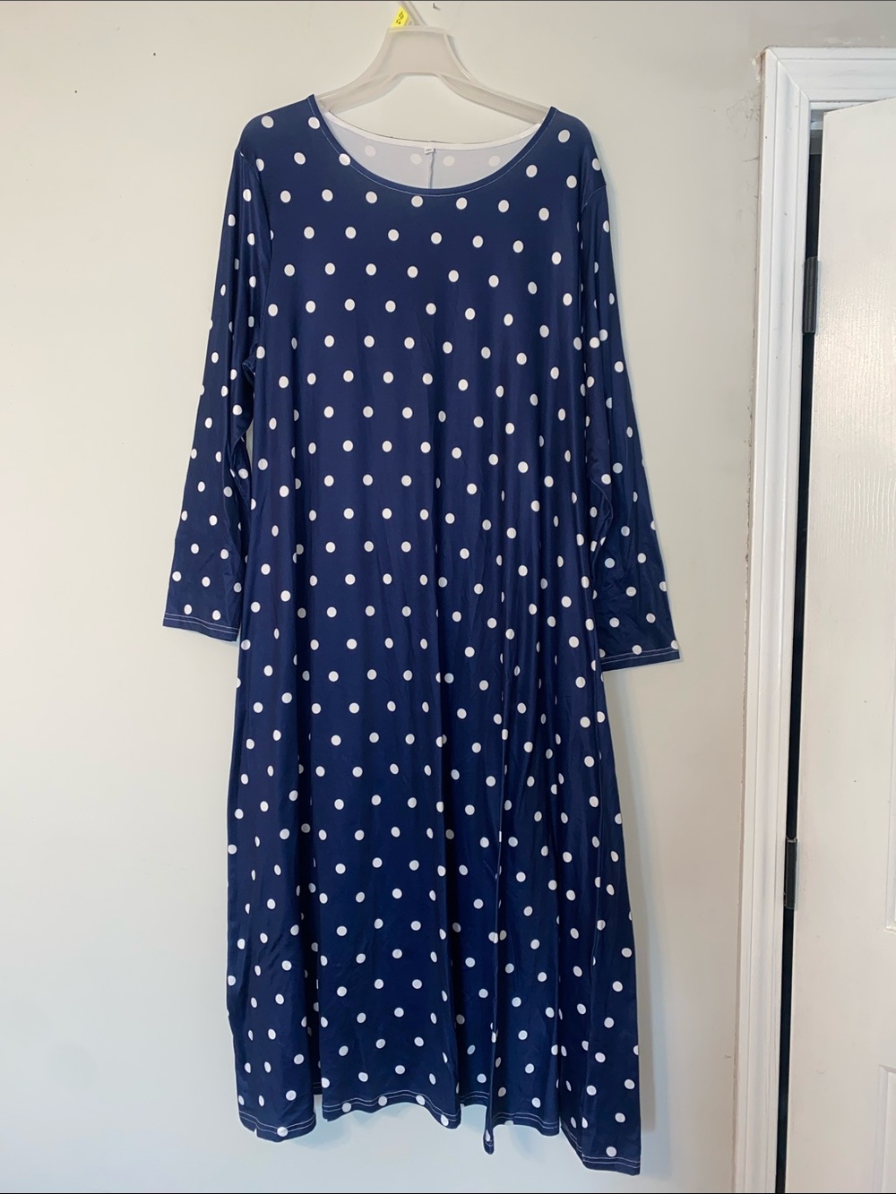 Polka Dot Navy Long-Sleeve Maxi Dress